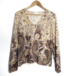 Charter Club Womens Cashmere Sweater Large Paisley Quiet Luxury Cottagecore Boho